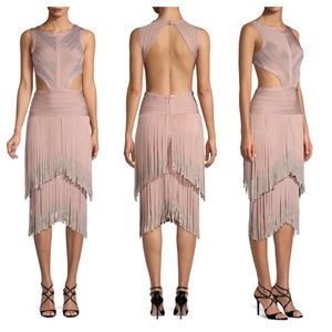 Hervé Léger Ieva Metallic Fringe Bandage Dress